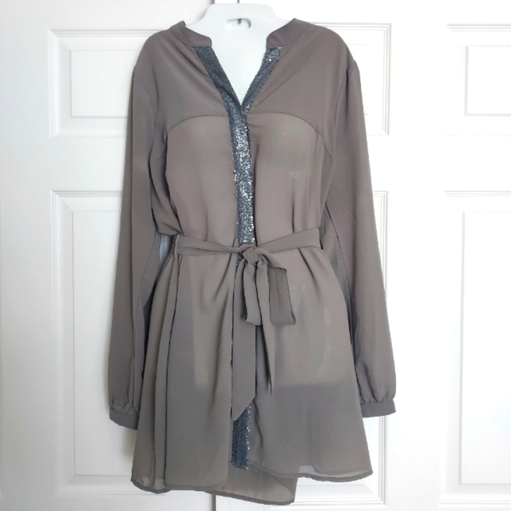 Grey Sheer Dress with Sequence size XL by Double Zero